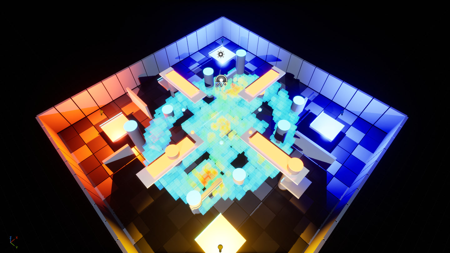 A translucent 3D heatmap overlaid in an Unreal Engine 5 level viewport
